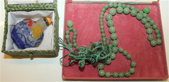 Chinese bottle & jade necklace